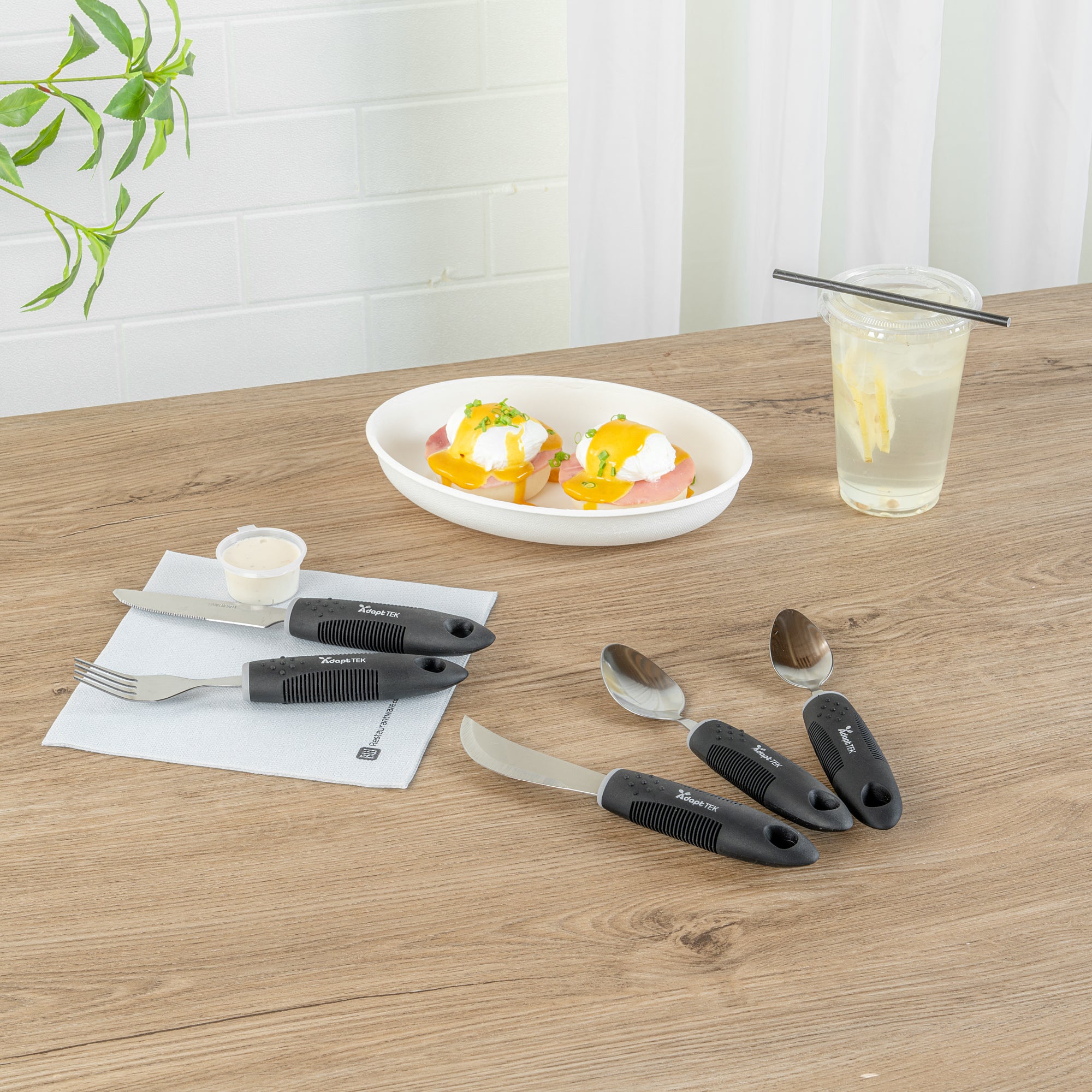 Adapt Tek Black Stainless Steel 5-Piece Adaptive Utensil Set - Lightweight, Non-Slip Grip, Ergonomic Design for Easy Eating (1 Count) - Perfect for Seniors, Arthritis & Disability Assistance at Home or Travel