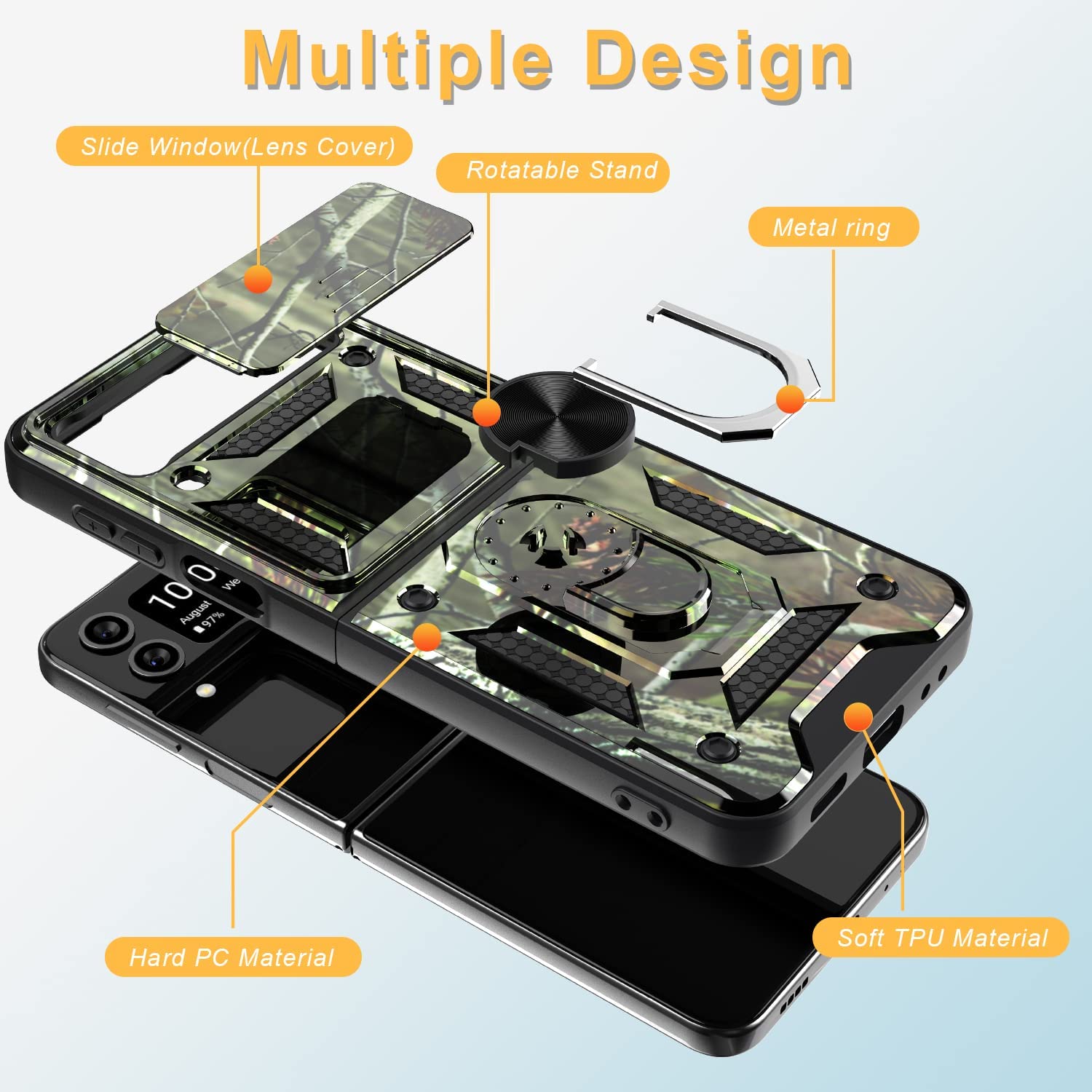 Samsung Galaxy Z Flip 4 Case with Slide Camera Cover - Protective Phone Case for Z Flip 4 5G - Perfect for Everyday Use, Travel & Outdoor Activities