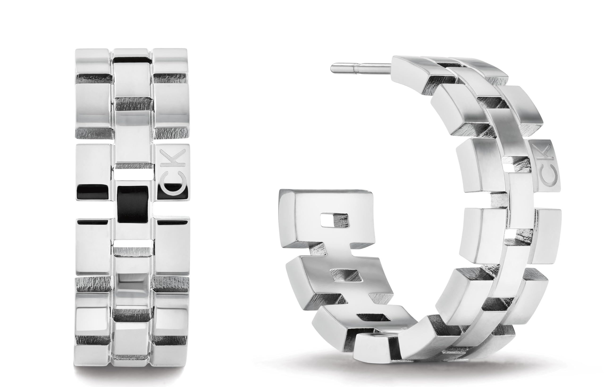 Calvin Klein Women's GEOMETRIC C-Shaped Stainless Steel Earrings - Silver & Gold Hoop Earrings for Everyday Wear & Special Occasions