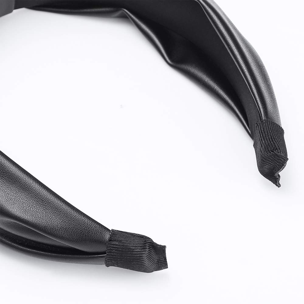 Etercycle Women's Knotted Wide Headband - Stretchy Yoga Hair Band for Workouts & Fashion (PU Leather, Black) - Perfect for Yoga, Running, Gym & Daily Wear
