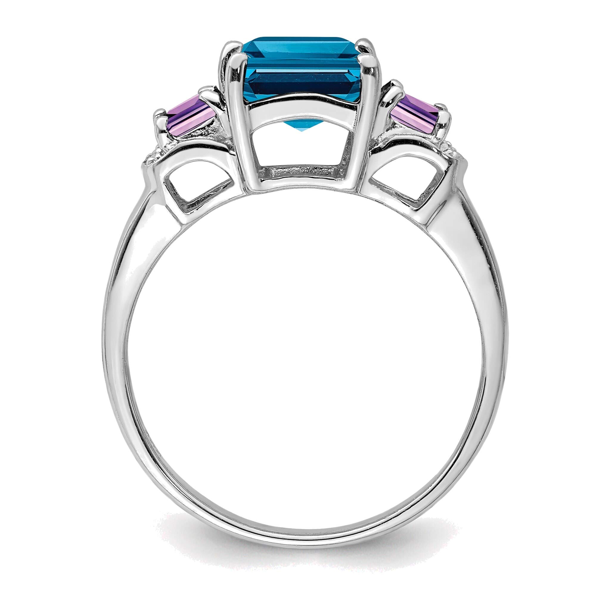 Bonyak Sterling Silver Rhodium London Blue Topaz Amethyst Diamond Ring - Size 10 | Elegant Women's Jewelry for Weddings, Anniversaries & Special Occasions