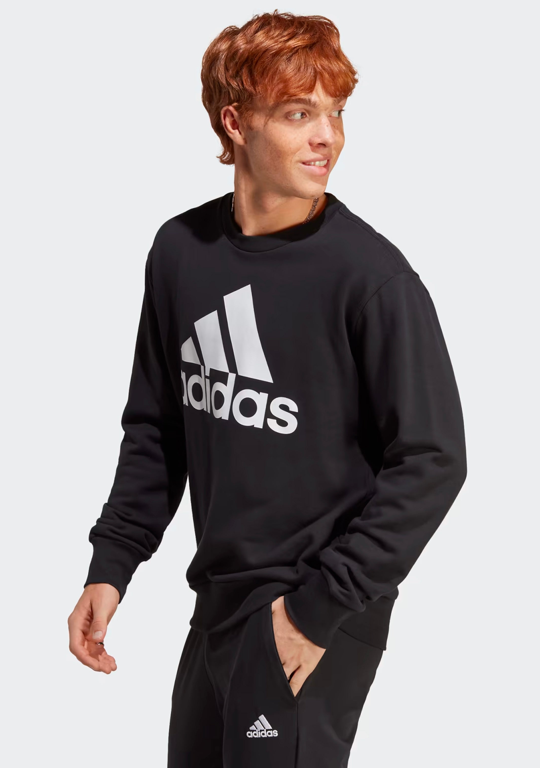 Adidas Men's Big Logo Sweatshirt - Black Cotton Hoodie for Casual Wear & Street Style | Gym, Lounge & Everyday Comfort