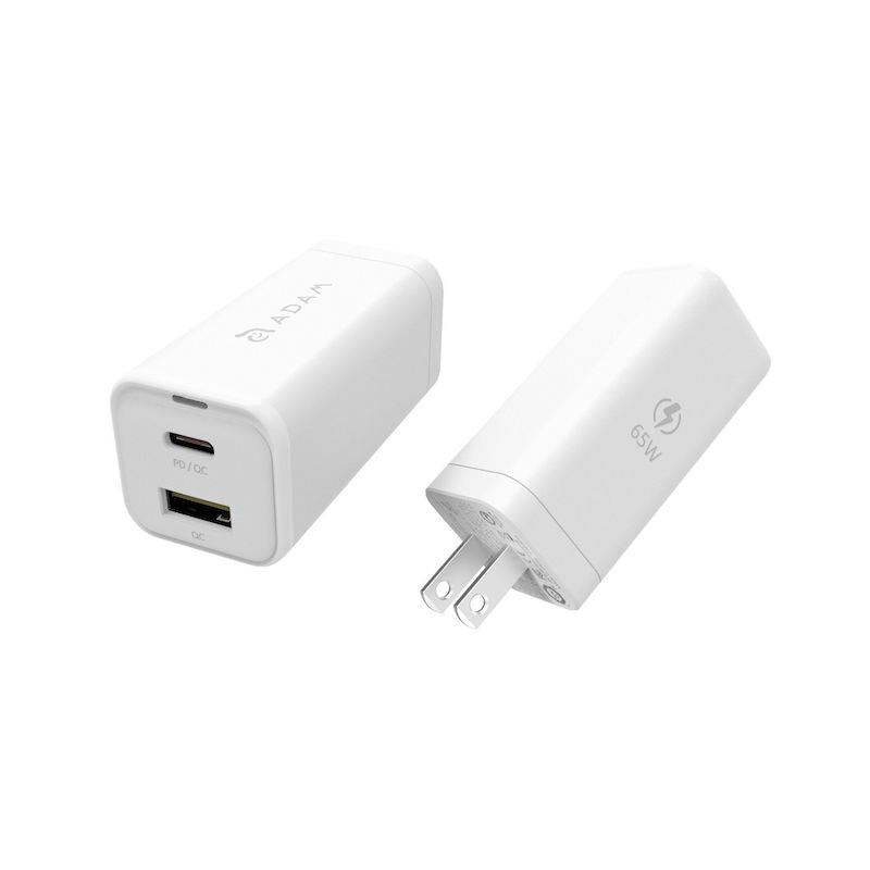 Adam Elements OMNIA 65W USB C Wall Charger - Fast Charging Power Adapter for iPhone, Samsung, MacBook - White | Perfect for Home, Office & Travel