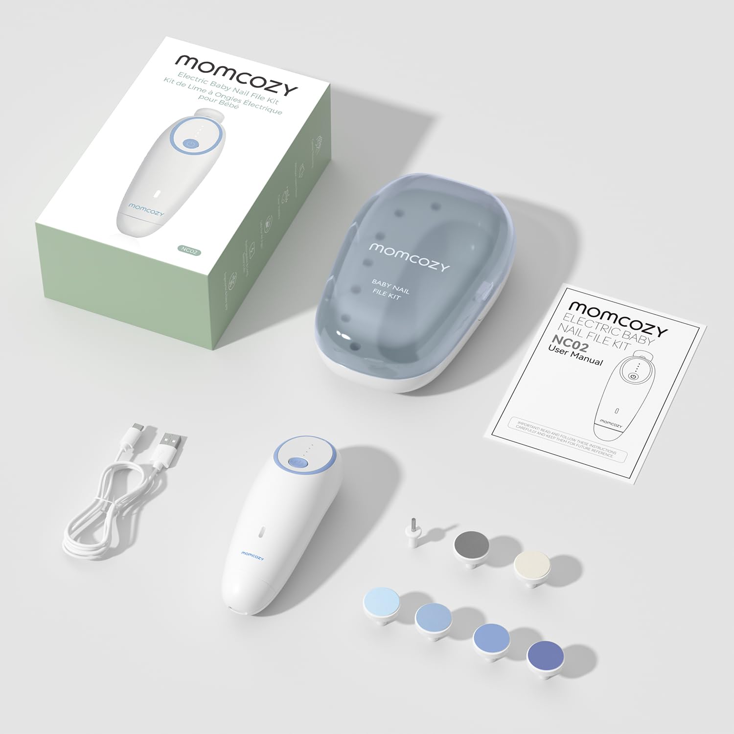 Momcozy Rechargeable Electric Baby Nail Trimmer with 7 Grinding Heads & Night Light - Gentle Baby Nail Clipper for Newborns & Toddlers - Perfect for Safe Nail Care at Home or Travel