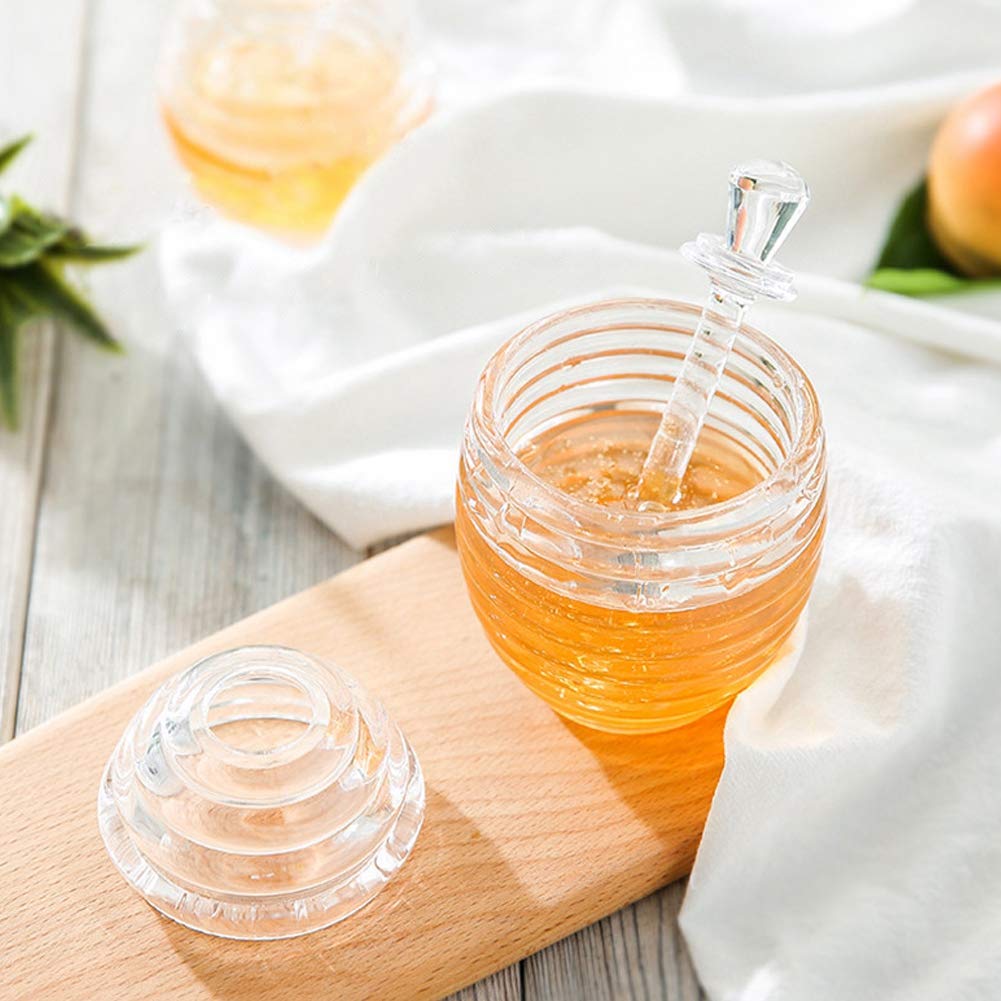 Premium Glass Honey Jar with Lid - 265ml Beehive Honey Pot with Dipper - Food Grade Honey Storage Container for Kitchen, Tea, Breakfast & Gift Giving