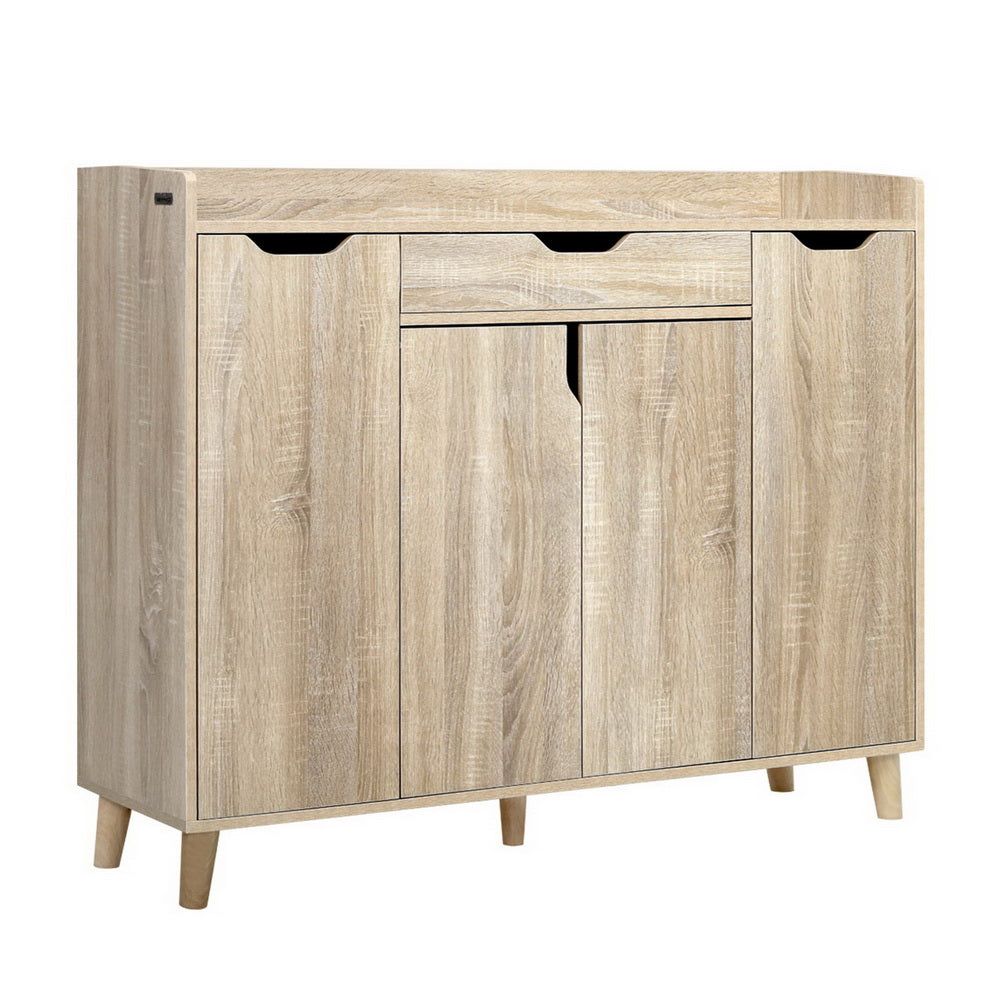 120cm Wooden Shoe Storage Cabinet with Drawers - Shoe Organizer Rack for Entryway, Closet & Bedroom - Space Saving Shoe Cupboard for Home Organization