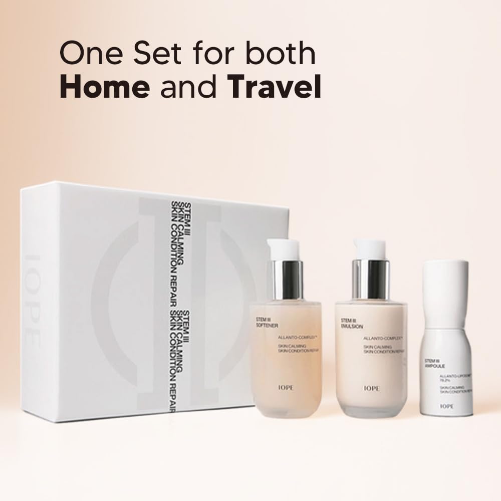 IOPE STEM III Anti-Aging Skincare Gift Set - Korean Hyaluronic Acid Toner, Lotion & Serum for Hydration & Moisture Barrier | Daily Face Care Routine for Dry & Mature Skin | Perfect for Nighttime Skincare & Travel Essentials