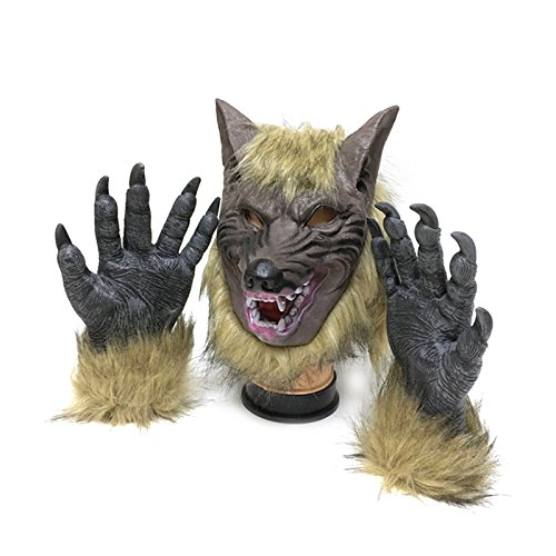 Scary Full Face Wolf Mask with Claws - Realistic Latex Halloween Costume & Theater Prank Prop - Perfect for Halloween Parties, Cosplay, and Horror Events
