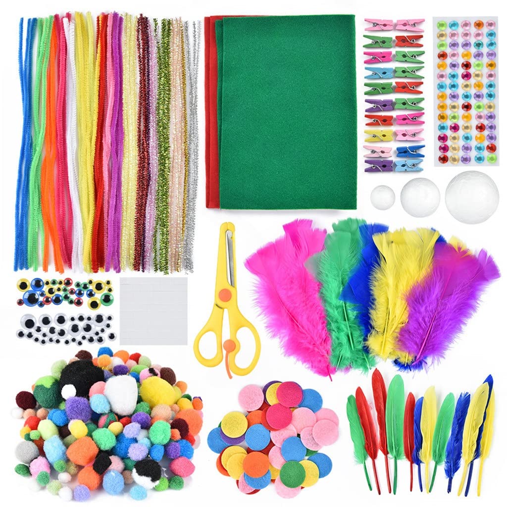 Colorful DIY Pom Poms Craft Kit for Kids - 200pcs Arts & Crafts Supplies with Sticks for Creative Handmade Dolls & Toys | Perfect for Classroom Projects, Birthday Party Activities & Family Bonding Time