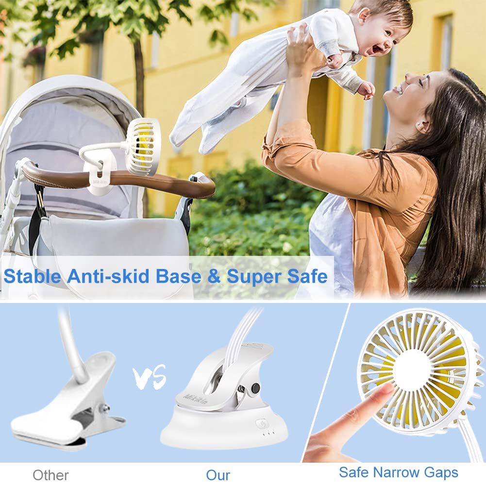 Clip on Fan Small Mini Fan - USB Rechargeable Portable Fan with 3 Speeds & Flexible Neck, Battery Powered Personal Desk Fan for Baby Stroller, Office, Car, Dorm, Camping & Beach - White | Perfect for Home, Travel & Outdoor Activities