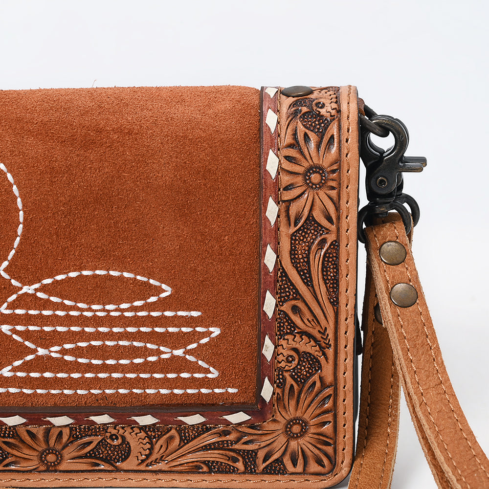 Genuine Western Leather Crossbody Bag for Women - American Darling ADBG1653 Hand-Tooled Suede Purse - Perfect for Cowgirl Style, Rodeo Events & Western Fashion Outfits
