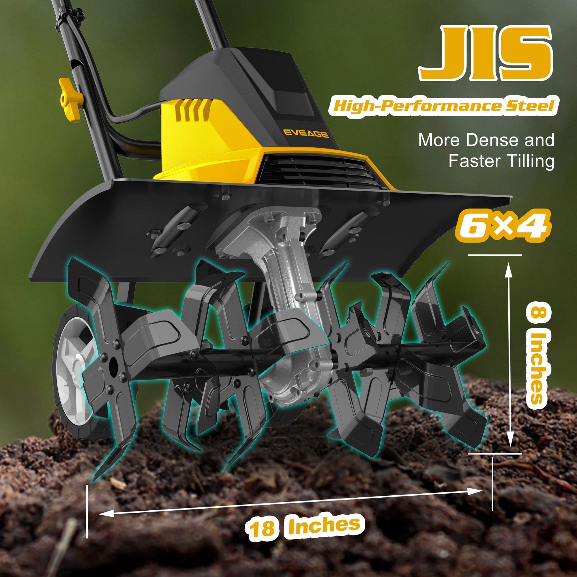 EVEAGE 18-Inch Electric Tiller & Cultivator - 13.5AMP Rototiller for Gardening, 4''-8'' Adjustable Tilling Depth with Foldable Handle - Perfect for Soil Preparation, Weed Control & Small Garden Beds