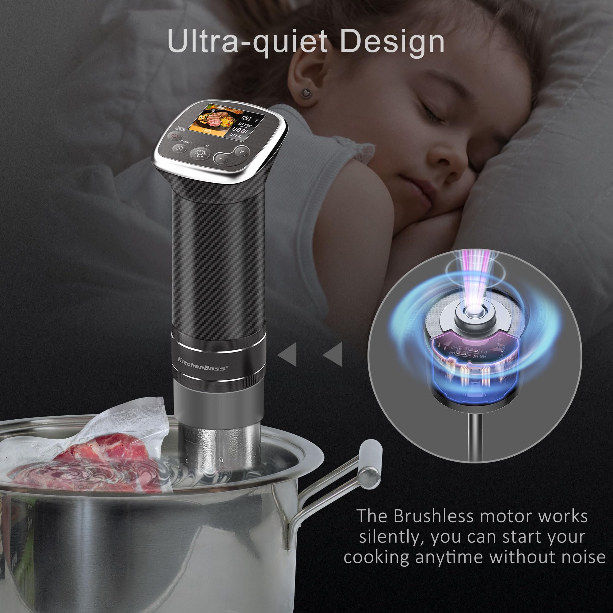 KitchenBoss Sous Vide Machine 1100W - Precision Immersion Circulator for Home & Professional Cooking, IPX7 Waterproof Stainless Steel Sous-vide Cooker (G322T-US) - Perfect for Steak, Chicken, Fish & Meal Prep