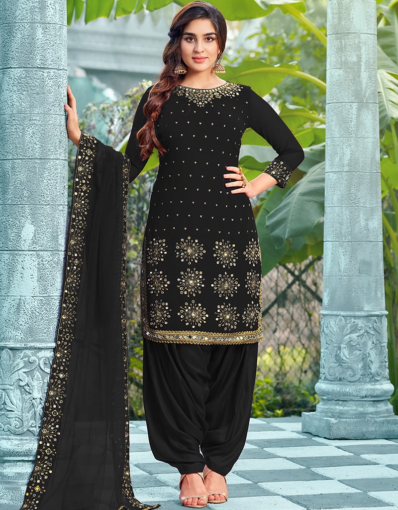 Elegant Black Patiyala Style Salwar Suit - Faux Georgette Fabric for Women | Perfect for Weddings, Parties & Festive Occasions