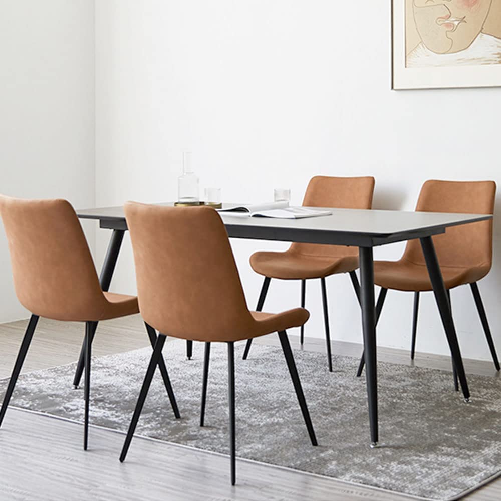 Modern Upholstered Faux Leather Dining Chairs Set of 2 - Brown Kitchen & Dining Room Chairs with Sturdy Metal Legs - Perfect for Breakfast Nook, Small Dining Spaces & Contemporary Home Decor