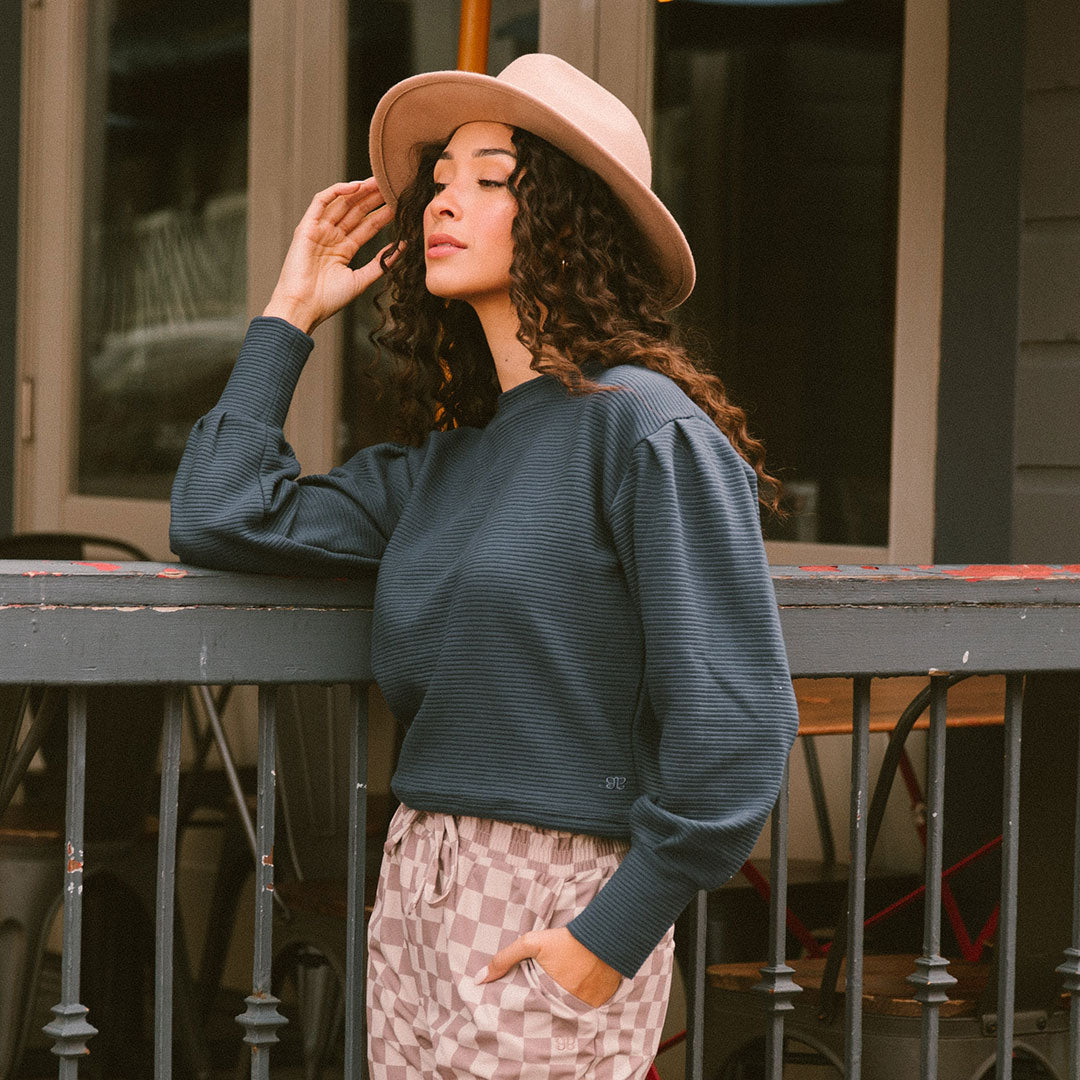 Atlas Ribbed Sweater for Women - Soft Navy Blue Knit Pullover - Perfect for Fall & Winter Layering, Casual Outfits and Office Wear