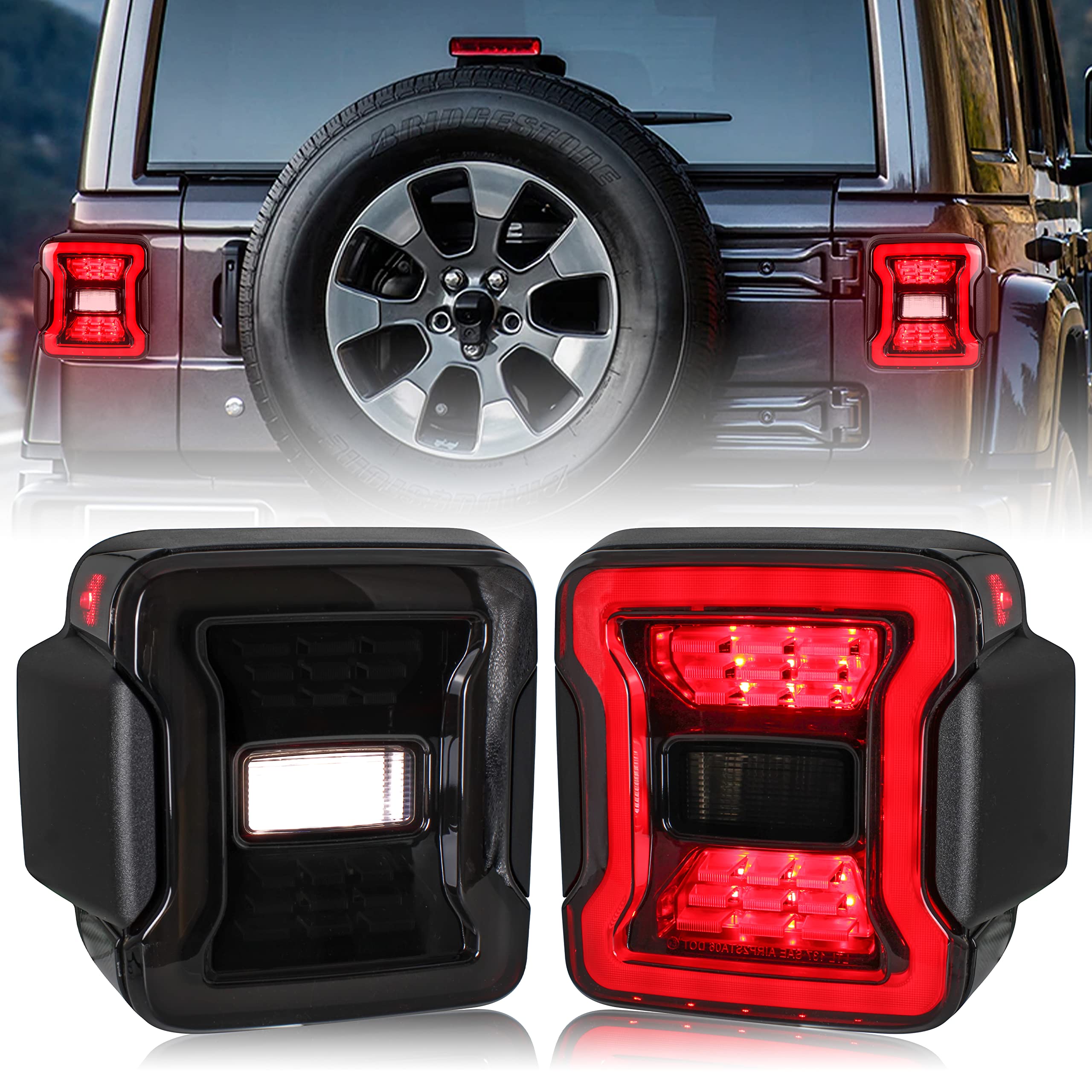 LED Tail Lights for Jeep Wrangler JL (2018-2025) - Smoked Lens Brake, Reverse, Turn Signal & Running Lights with Side Marker - Durable Replacement Accessories for Off-Road & Night Driving