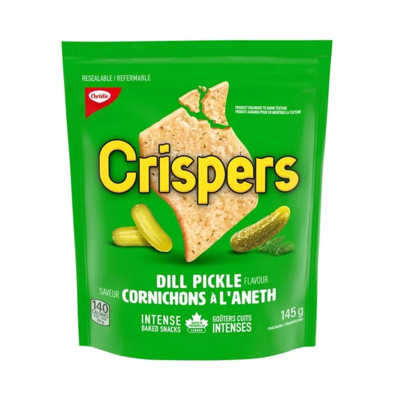 Christie Crispers Dill Pickle Flavor Crackers - 5.1oz (145g) Crunchy Snack Pack | Perfect for Lunchboxes, Office Snacks & Road Trips | Shipped from Canada
