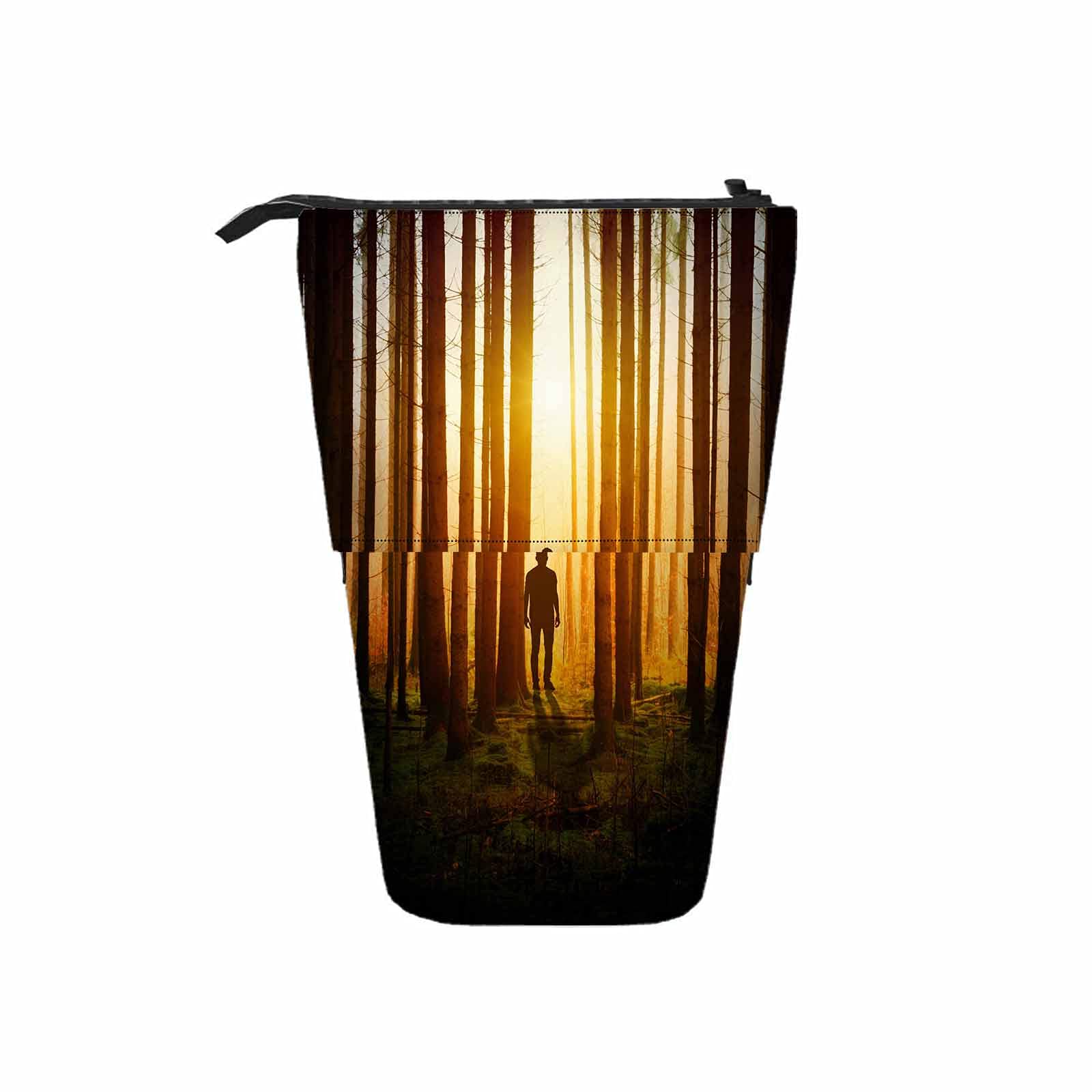 AOYEGO Sunset Scene Telescopic Pencil Case - Zippered Stationery Storage Box for School, Office & Travel - Nature Inspired Design with Forest, Autumn Sky & Tree Motif - Perfect for Students, Professionals & Artists