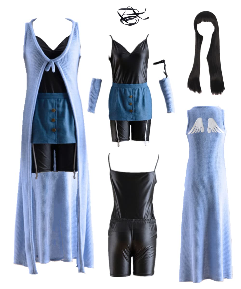 Anime Game Cosplay Rinoa Black Wig & Blue Dress Suit for Women - Halloween Costume | Perfect for Cosplay Events, Halloween Parties, and Themed Gatherings