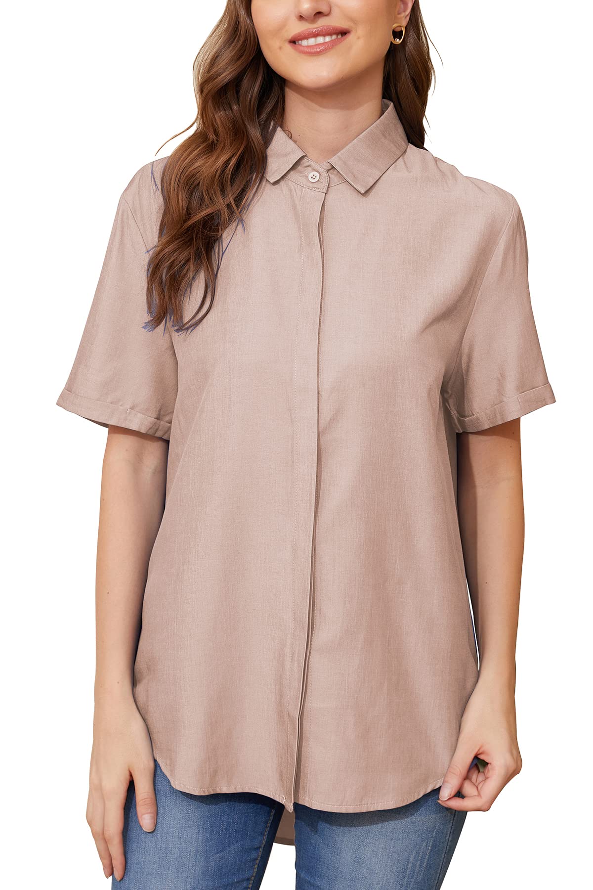 OSTOO Women's Long & Short Sleeve Button Up Blouses - Oversized Tunic Dress Shirts for Work, Casual & Office Wear - Stylish Loose Fit Shirt for Women