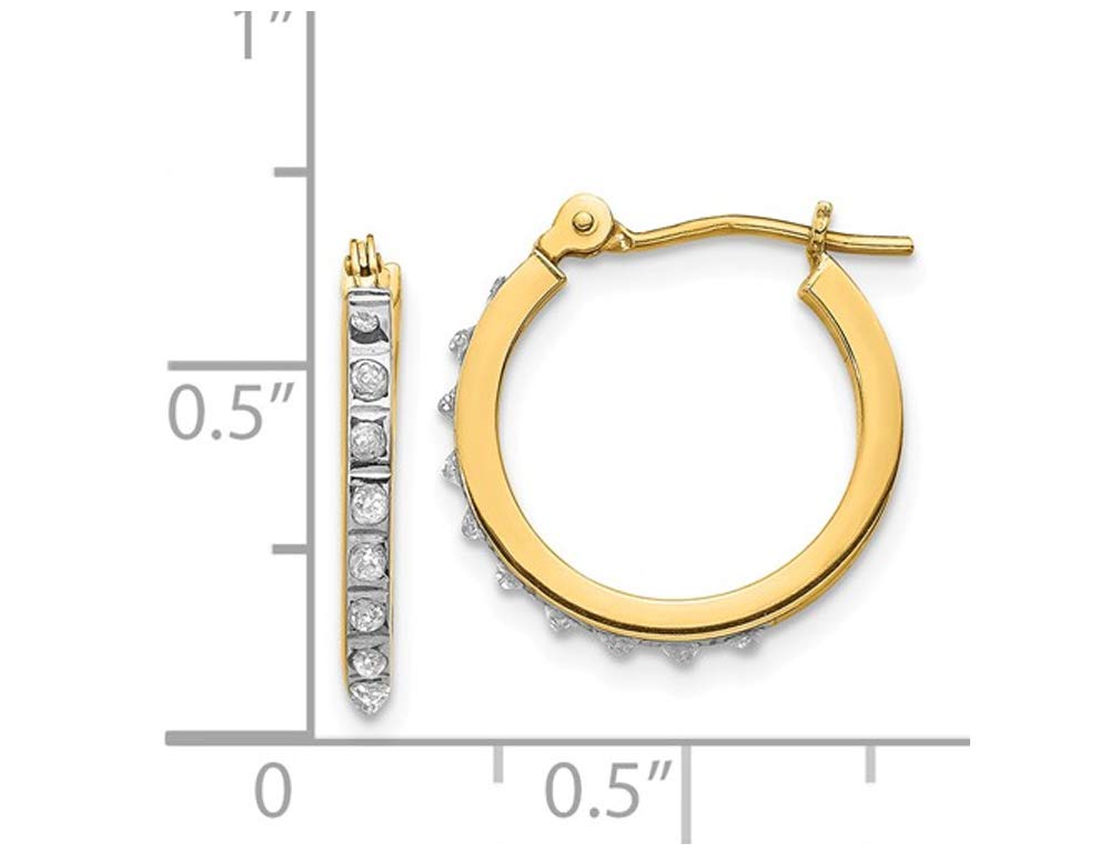 14K Yellow Gold Small Diamond Accent Hinged Hoop Earrings (2/3 Inch) - Perfect for Everyday Wear, Date Nights & Special Occasions