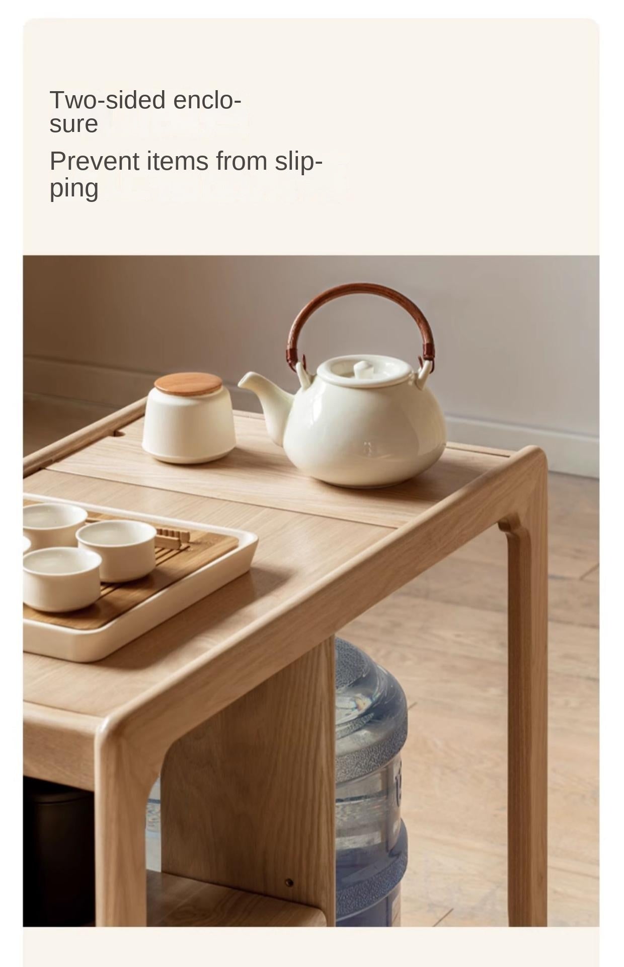 Premium Oak Solid Wood Folding Tea Table with Built-in Kettle - Perfect for Living Room, Garden, and Outdoor Tea Ceremonies