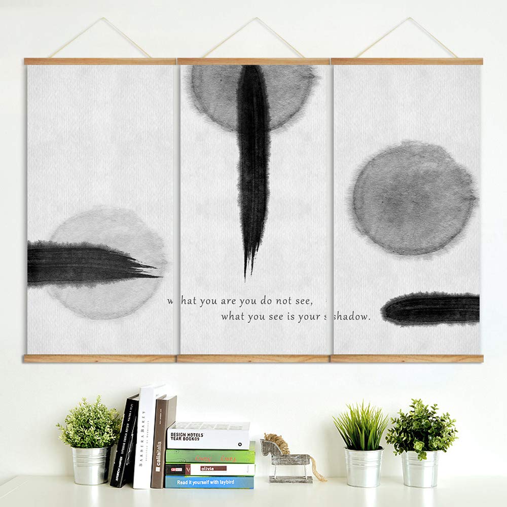 Idea4Wall 3-Panel Magnetic Wooden Framed Wall Art - Ink & Zen Home Decor Print - Ready to Hang 18