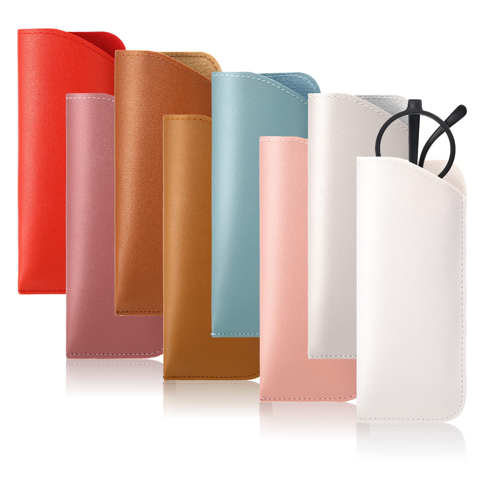 8 Pack Soft Glasses Case - Premium Leather Eyeglass & Sunglass Holder for Women, Men & Kids - Portable Travel Pouch for Glasses Protection (Perfect for Home, Office, Travel & Daily Use)