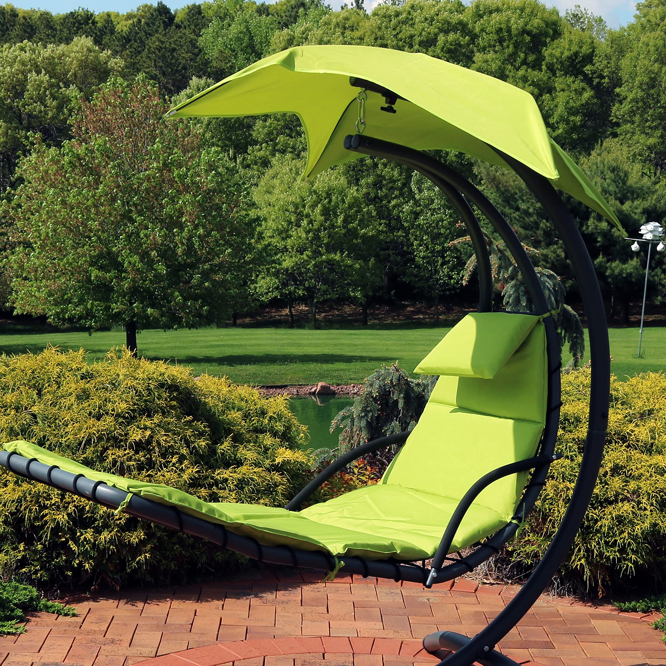 Sunnydaze Outdoor Hanging Lounge Chair Replacement Cushion & Umbrella Fabric - Durable Apple Green Weather-Resistant Cover for Patio, Poolside & Garden Relaxation