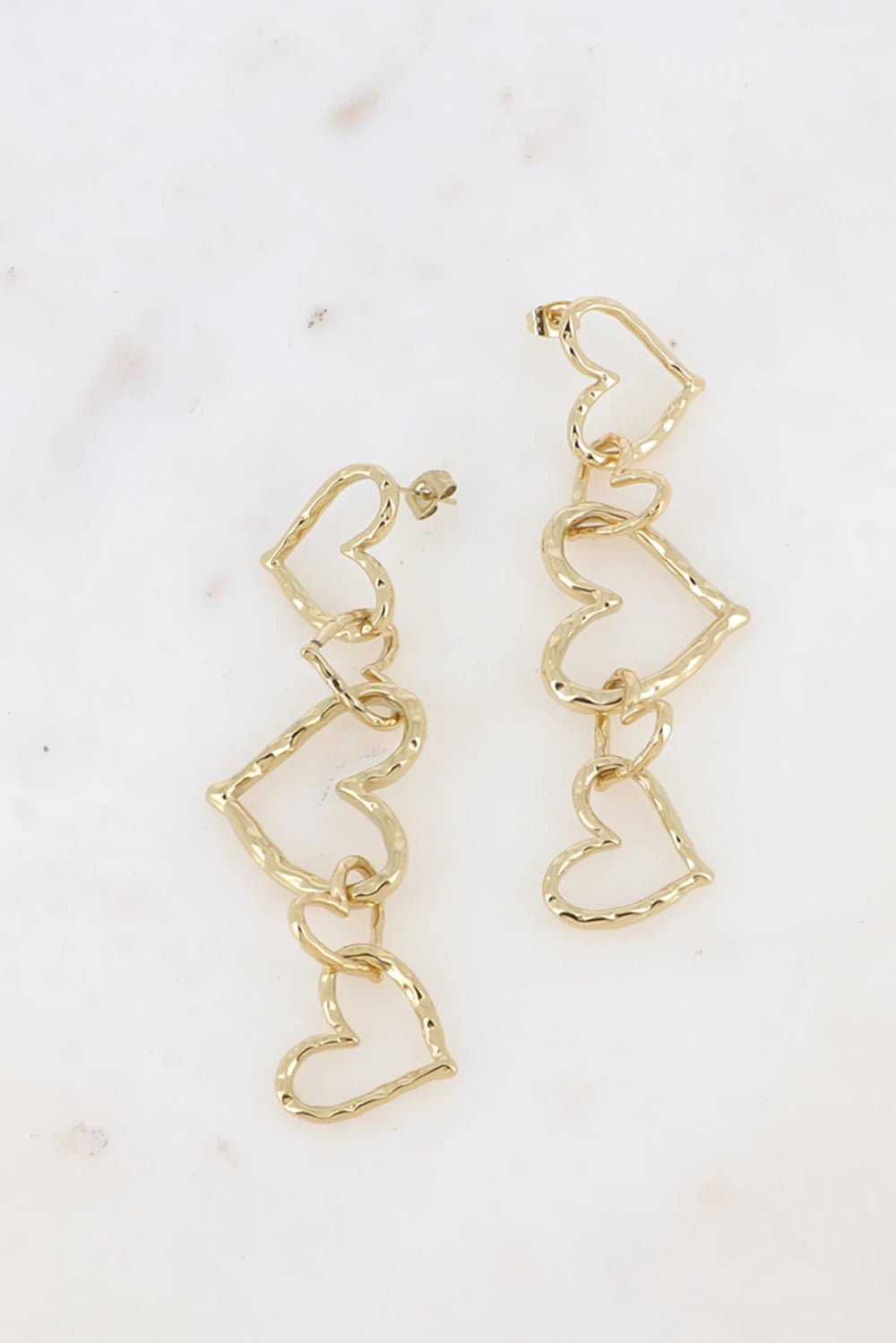 Devikia Hammered Heart Drop Earrings - 3 Heart Charms, Elegant & Modern Dangle Earrings for Women | Perfect for Date Nights, Parties & Special Occasions