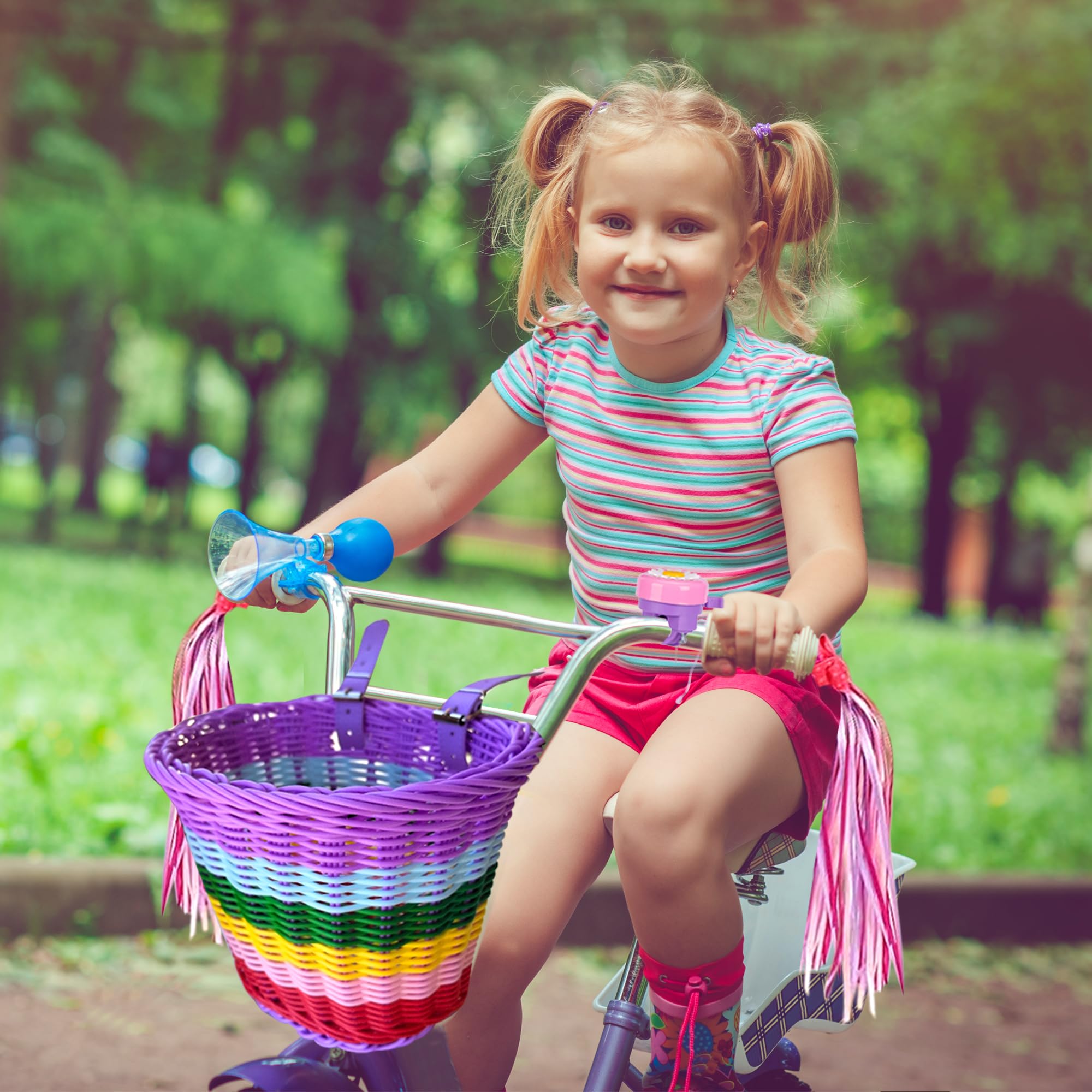 Kids Bike Basket Set - Handwoven Detachable Front Basket for Girls & Boys, Fits Most Bikes Including Stationary Bikes, E-Bikes & Road Bikes - Perfect for School, Picnics & Shopping Trips