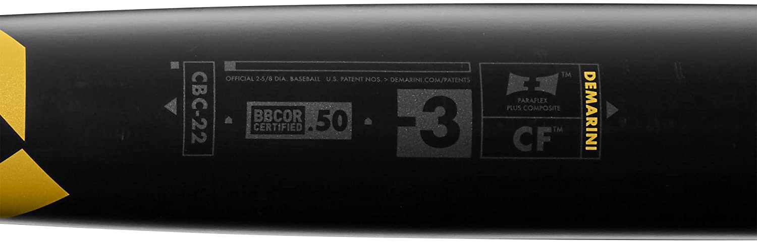 2022 DeMarini CF (-3) BBCOR Baseball Bat - 2-Piece Black/Gold Design | Perfect for High School & College Players, Tournaments & Competitive Games