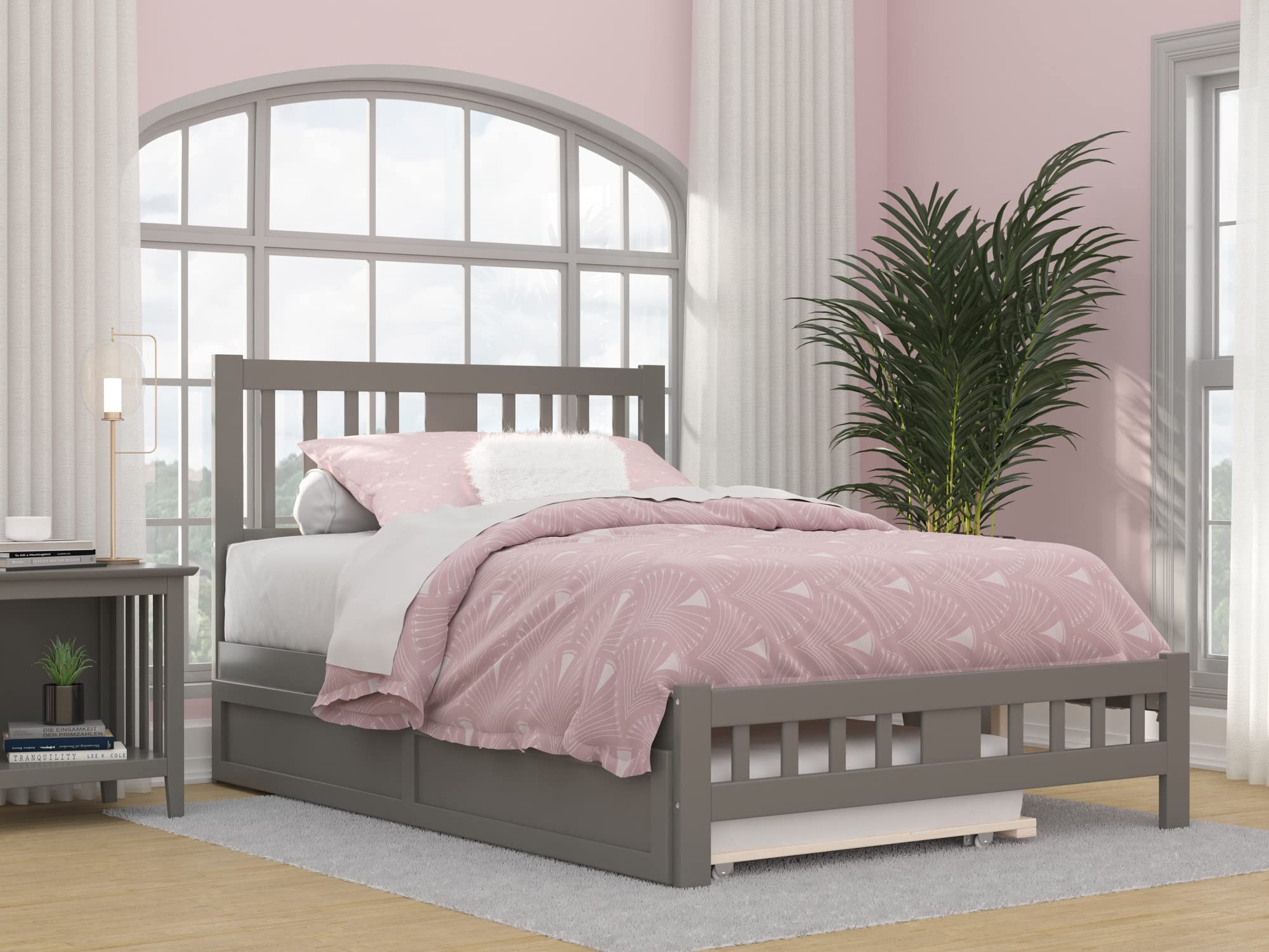 AFI Tahoe Full Size Platform Bed with Footboard & Twin Trundle in Grey - Modern Wooden Bed Frame for Guest Room, Kids Room or Small Space - Perfect for Sleepovers and Space Saving Solutions