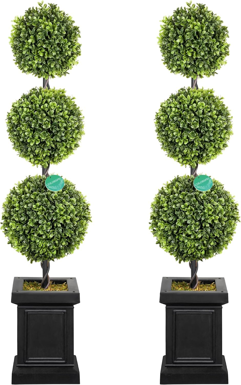 3.5ft Artificial Boxwood Topiary Trees Set of 2 - Tall Outdoor Fake Plants with Sturdy Pot for Porch, Garden, Patio Decor - Year-Round Green Indoor/Outdoor Topiaries (Ball Shape) - Perfect for Home, Office, Wedding & Landscape Design