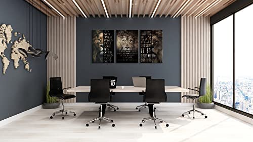 3-Piece Lion Motivational Canvas Wall Art Set - Inspirational Quotes for Success, Positive Animal Wall Decor for Home, Classroom, Entrepreneur Office - Easy to Hang (24