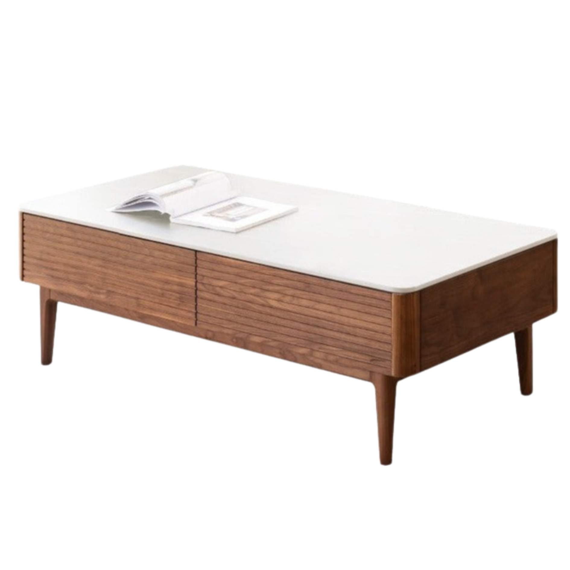 Solid Black Walnut Wood Coffee Table with Natural Slate Top - Perfect for Living Room, Lounge & Modern Home Decor