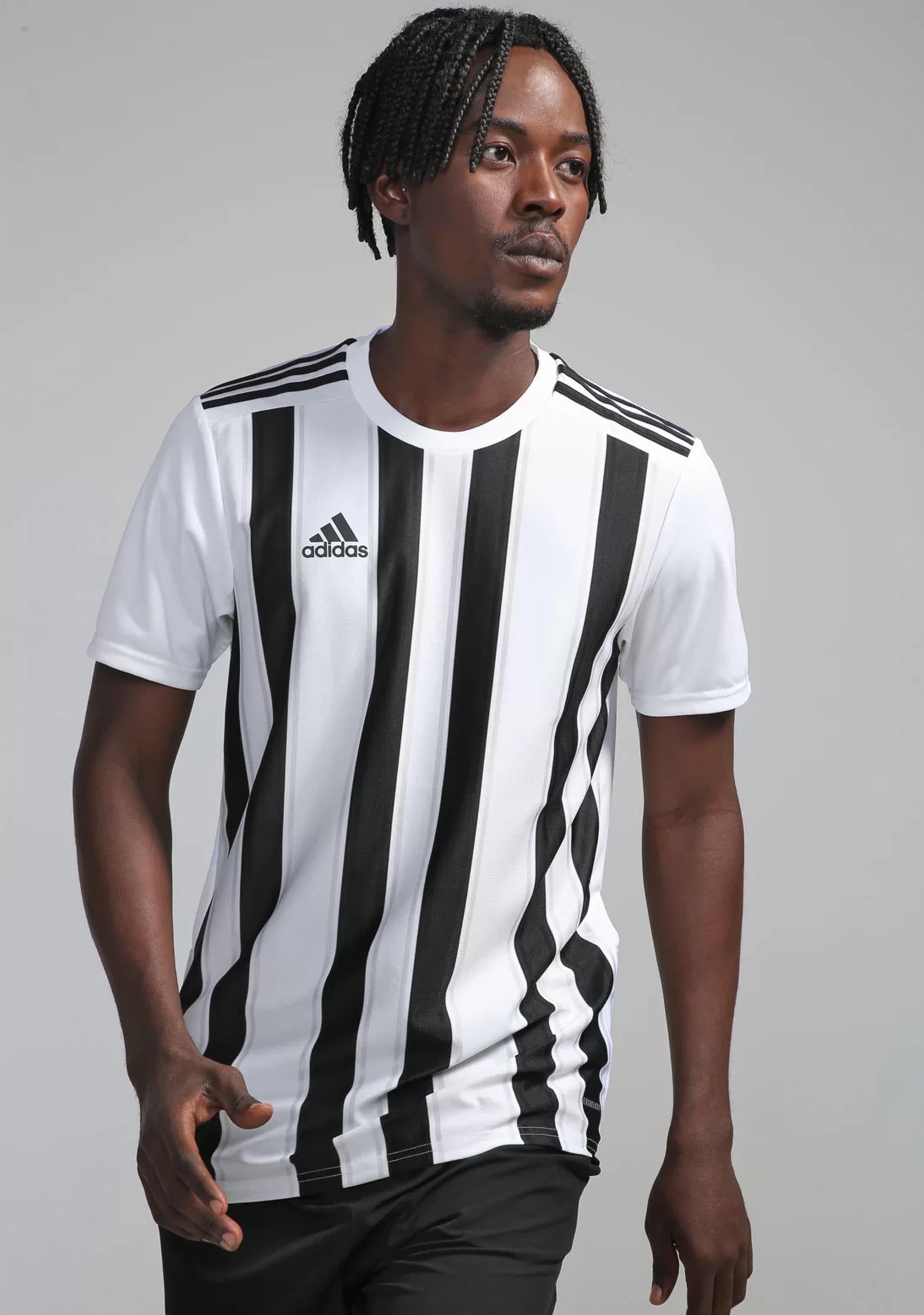 Adidas Men's 21 Jersey - White & Black Striped Soccer Shirt for Training & Match Play