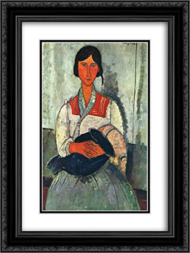 18x24 Amedeo Modigliani Gypsy Woman with Baby Art Print - Black Ornate Double Matted Museum Frame - Perfect for Living Room, Bedroom & Office Wall Decor