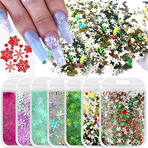 Lifextol 70g Christmas Snowflake Nail Glitter Sequins 3D Holographic Nail Art Decorations - Xmas Snowflakes, Stars & Santa Claus for Holiday Manicure, DIY Crafts, Party Nail Design, Gift Wrapping