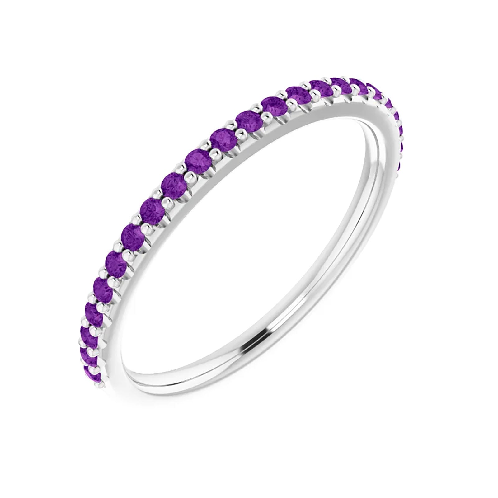 14K White Gold Amethyst Band Ring for Women - Elegant Purple Gemstone Jewelry for Engagement, Anniversary & Special Occasions