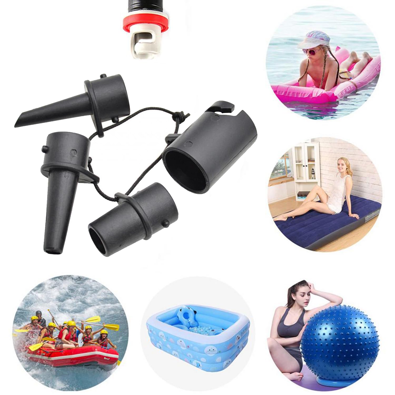 4 Pcs Inflatable Pump Nozzles for Electric Paddle Board Pumps - SUP Air Valve Adapters with Spoke Plate Attachment | Universal Air Pump Accessories for Water Sports Equipment (Kayak, SUP, Inflatable Boat)