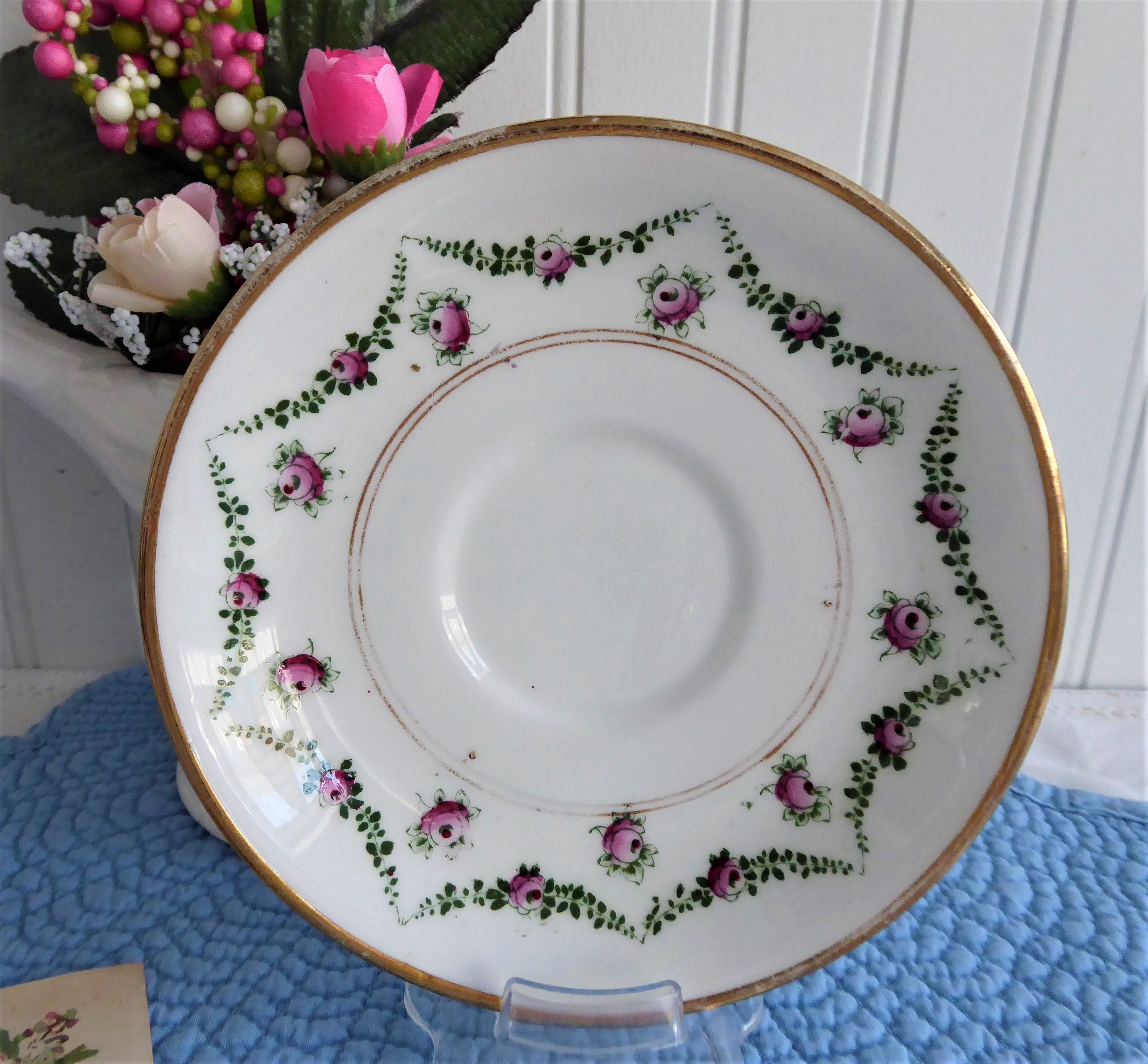Vintage Edwardian Royal Albert Crown Cup & Saucer Set - Rosebud Swags with Gold Trim (1910 Bone China) - Elegant Floral Tea Set for Afternoon Tea, Wedding Gifts & Vintage Collectibles