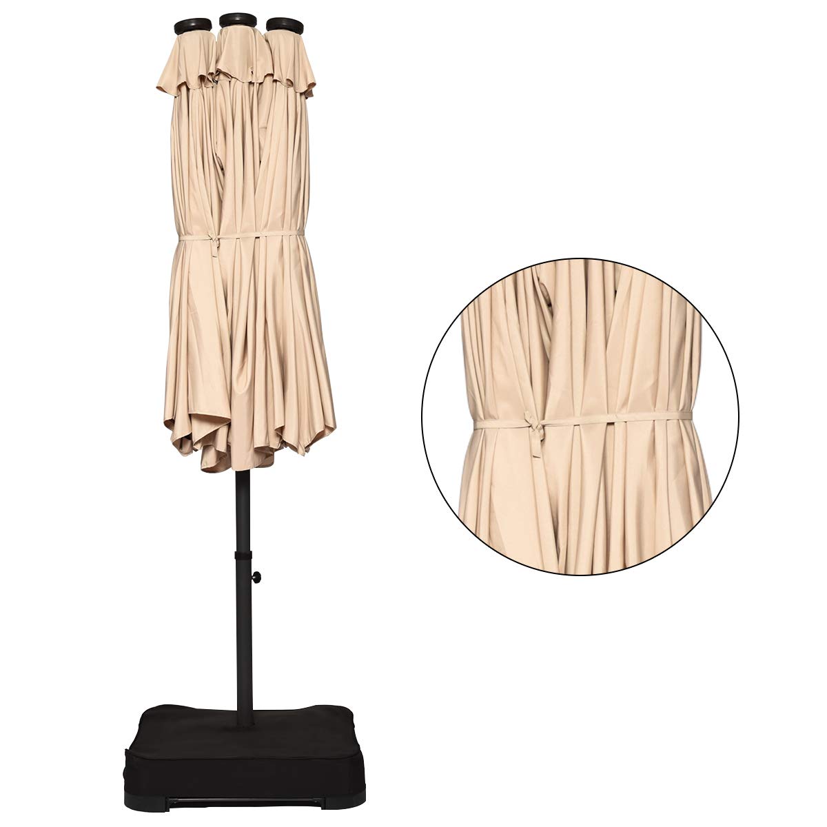 Tangkula 15 Ft Solar Powered LED Patio Umbrella - Double-Sided Outdoor Market Umbrella with 36 LED Lights, Crank Handle & Included Base - Perfect for Backyard, Poolside, and Outdoor Dining (Beige)