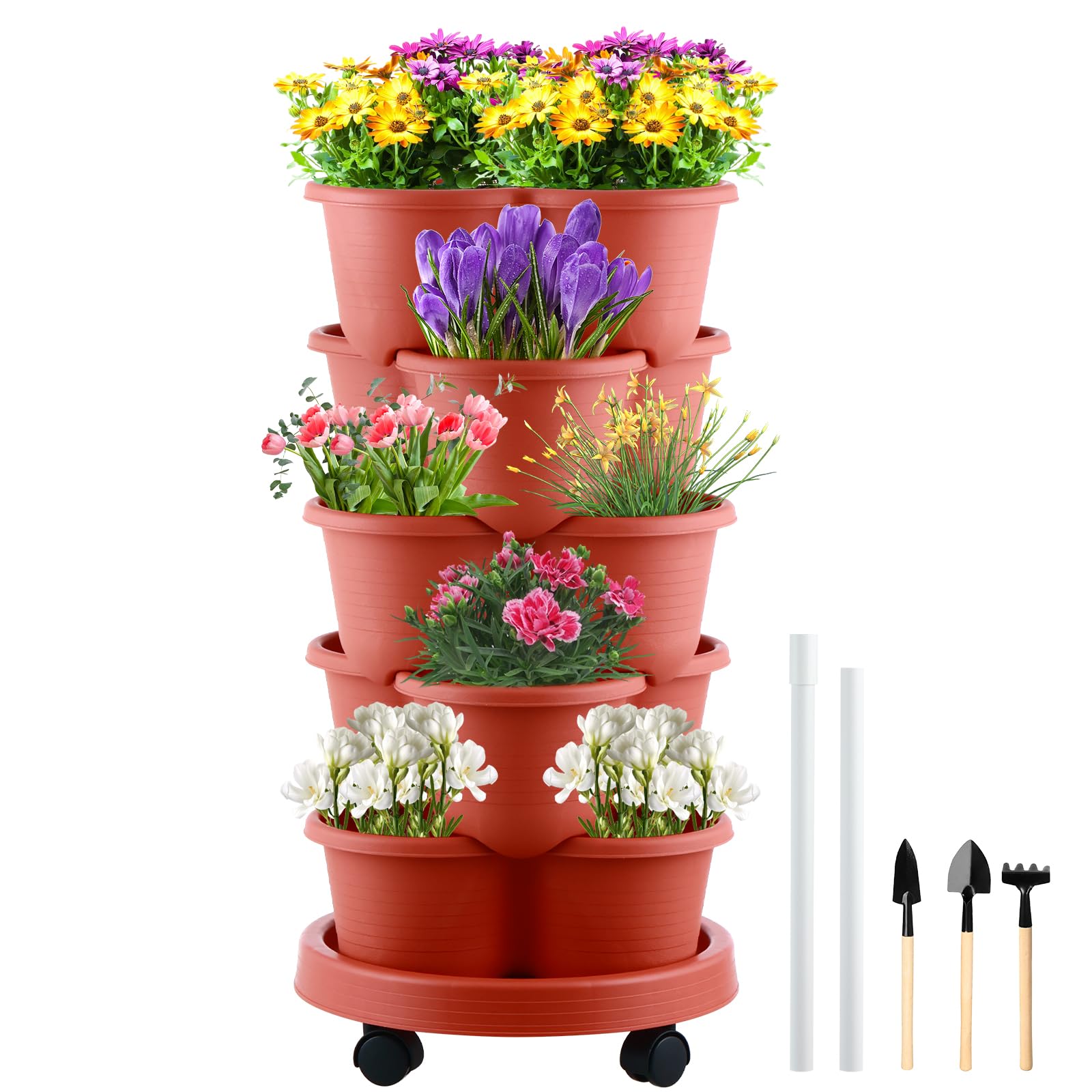 5-Tier Stackable Vertical Garden Planter - Greenstalk Strawberry & Herb Planter for Indoor/Outdoor Use - Perfect for Growing Flowers, Succulents, Lettuce in Small Spaces, Balconies & Patios