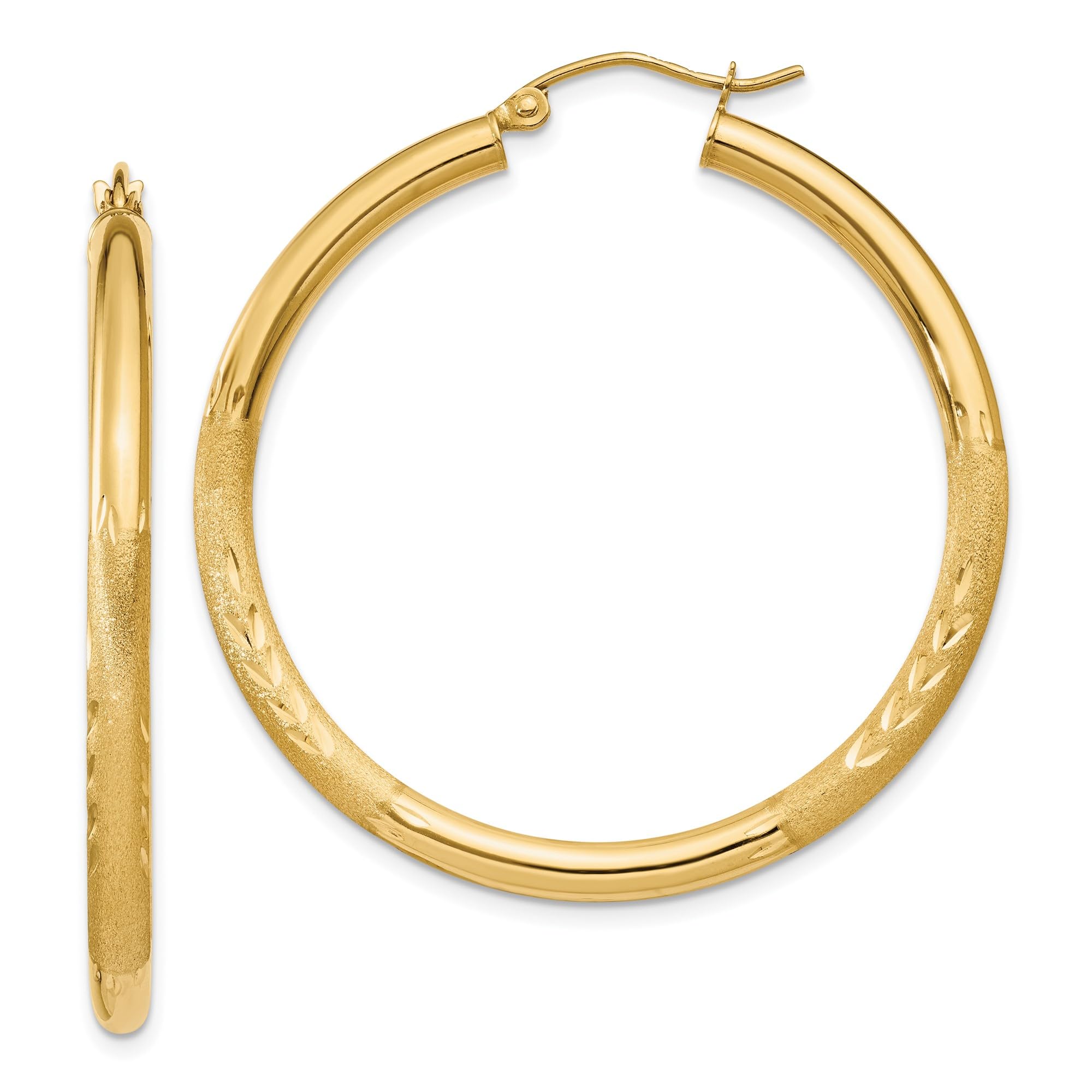 14K Solid Yellow Gold 3mm Round Large Hoop Earrings for Women - Classic Dainty Everyday Jewelry for Work, Party & Gift Giving
