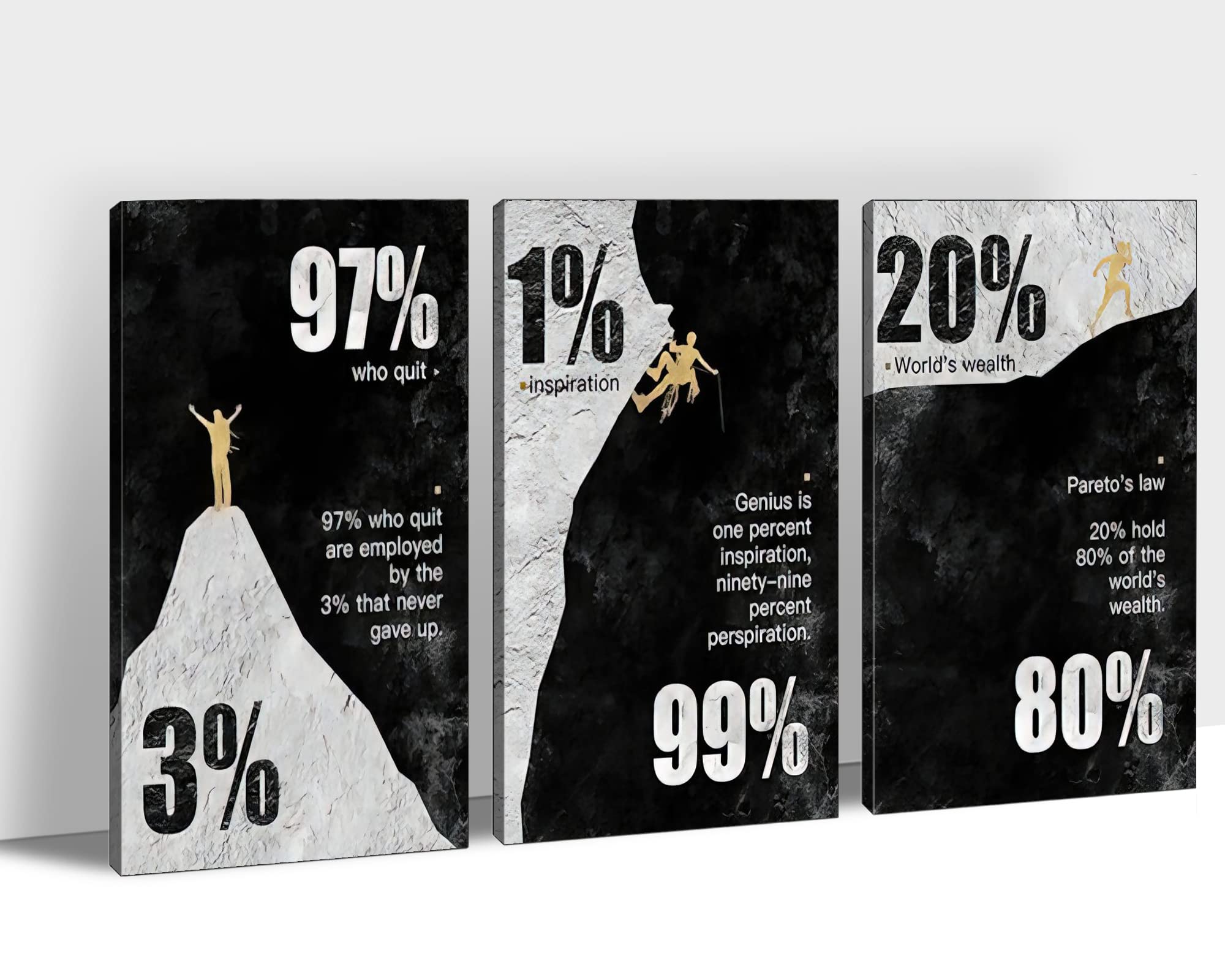 3-Piece Motivational Wall Art Set - Inspirational Quotes Canvas Prints for Office & Home Decor (16”x24”) - Black & White Positive Affirmation Posters - Perfect for Workspace, Living Room & Company Decor