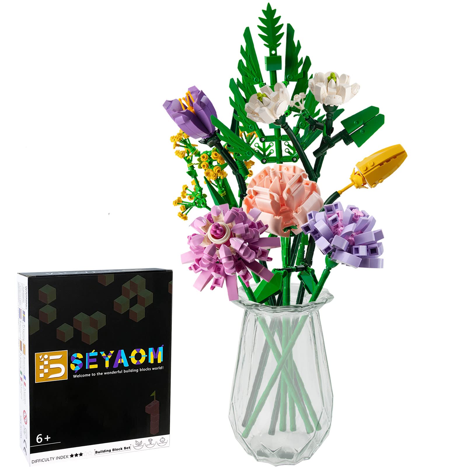 Lego-Compatible Artificial Flower Bouquet Building Blocks Set - DIY Brick Roses for Adults & Teens, Perfect Gift for Birthdays, Weddings & Home Decor