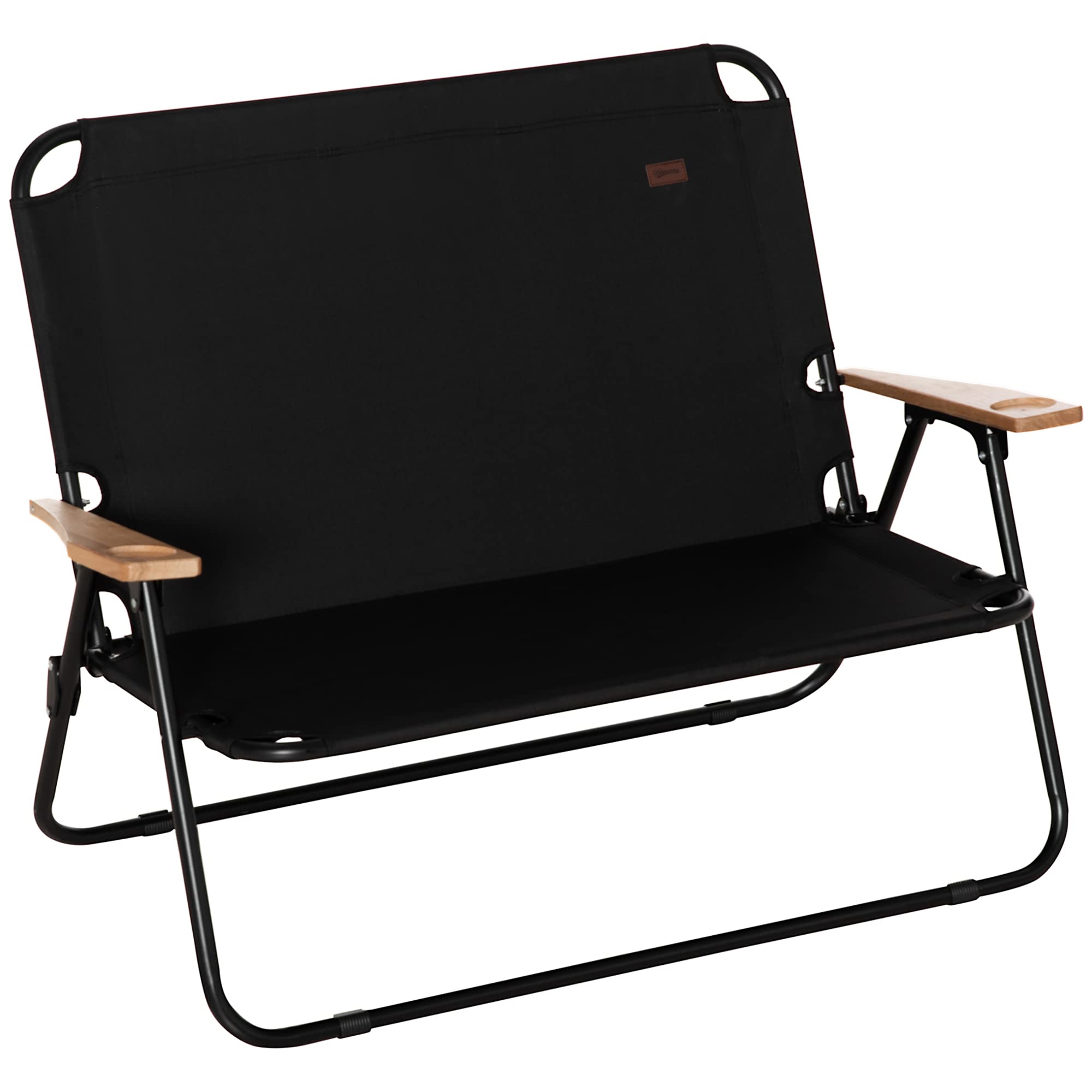 Outsunny 2-Person Folding Camping Chair with Cup Holders & Wood Armrests - Portable Double Loveseat for Outdoor, Beach, Picnics, Sports Events & Travel Adventures