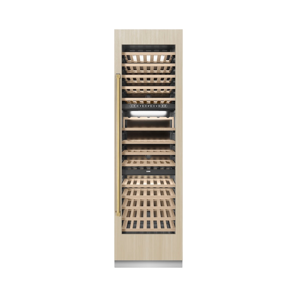 ZLINE Autograph Edition 24 Inch 12.4 Cu Ft Triple Zone 100 Bottle Built-In Wine Refrigerator with Polished Gold Accents - Perfect for Home Bars, Wine Cellars & Luxury Kitchens (RBCWVZ 24 G)